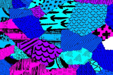 Soyut siyah konturlar, el vektör desen çizdi. Geometrik tarzı Retro soyut desen. Soyut çok renkli geometrik desen.