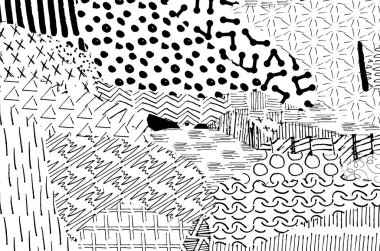 Soyut siyah konturlar, el vektör desen çizdi. Geometrik tarzı Retro soyut desen. Soyut çok renkli geometrik desen.