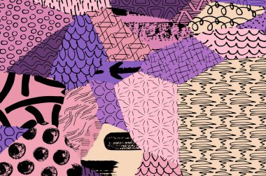 Soyut siyah konturlar, el vektör desen çizdi. Geometrik tarzı Retro soyut desen. Soyut çok renkli geometrik desen.