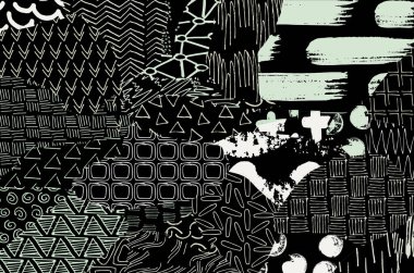 Soyut siyah konturlar, el vektör desen çizdi. Geometrik tarzı Retro soyut desen. Soyut çok renkli geometrik desen.