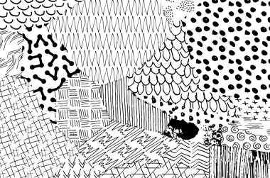 Soyut siyah konturlar, el vektör desen çizdi. Geometrik tarzı Retro soyut desen. Soyut çok renkli geometrik desen.