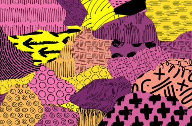 Soyut siyah konturlar, el vektör desen çizdi. Geometrik tarzı Retro soyut desen. Soyut çok renkli geometrik desen.