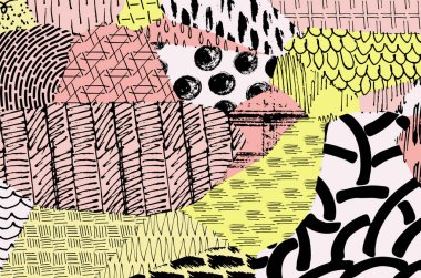 Soyut siyah konturlar, el vektör desen çizdi. Geometrik tarzı Retro soyut desen. Soyut çok renkli geometrik desen.