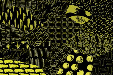 Soyut siyah konturlar, el vektör desen çizdi. Geometrik tarzı Retro soyut desen. Soyut çok renkli geometrik desen.