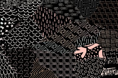 Soyut siyah konturlar, el vektör desen çizdi. Geometrik tarzı Retro soyut desen. Soyut çok renkli geometrik desen.