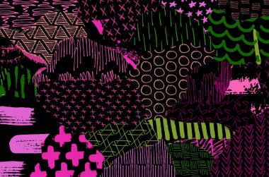 Soyut siyah konturlar, el vektör desen çizdi. Geometrik tarzı Retro soyut desen. Soyut çok renkli geometrik desen.