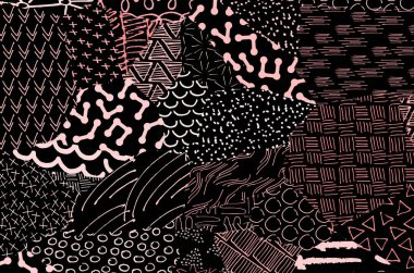 Soyut siyah konturlar, el vektör desen çizdi. Geometrik tarzı Retro soyut desen. Soyut çok renkli geometrik desen.