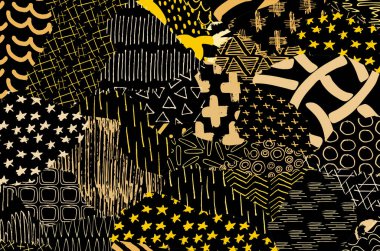 Soyut siyah konturlar, el vektör desen çizdi. Geometrik tarzı Retro soyut desen. Soyut çok renkli geometrik desen.