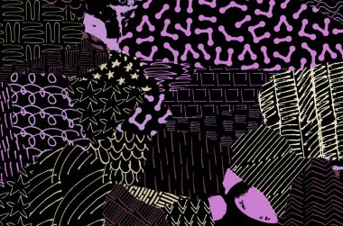 Soyut siyah konturlar, el vektör desen çizdi. Geometrik tarzı Retro soyut desen. Soyut çok renkli geometrik desen.