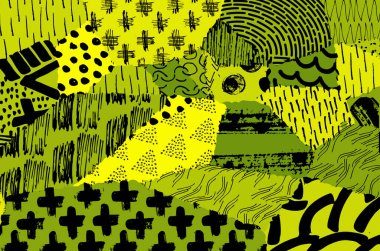 Soyut siyah konturlar, el vektör desen çizdi. Geometrik tarzı Retro soyut desen. Soyut çok renkli geometrik desen.