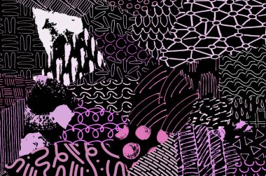 Soyut siyah konturlar, el vektör desen çizdi. Geometrik tarzı Retro soyut desen. Soyut çok renkli geometrik desen.