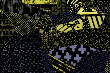 Soyut siyah konturlar, el vektör desen çizdi. Geometrik tarzı Retro soyut desen. Soyut çok renkli geometrik desen.