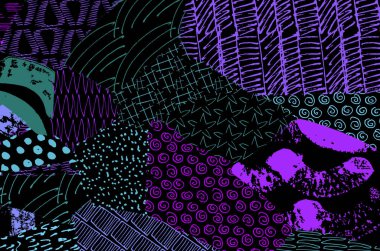 Soyut siyah konturlar, el vektör desen çizdi. Geometrik tarzı Retro soyut desen. Soyut çok renkli geometrik desen.