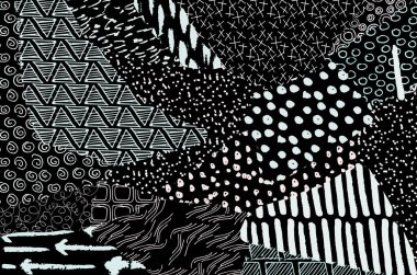 Soyut siyah konturlar, el vektör desen çizdi. Geometrik tarzı Retro soyut desen. Soyut çok renkli geometrik desen.