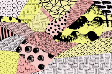 Soyut siyah konturlar, el vektör desen çizdi. Geometrik tarzı Retro soyut desen. Soyut çok renkli geometrik desen.