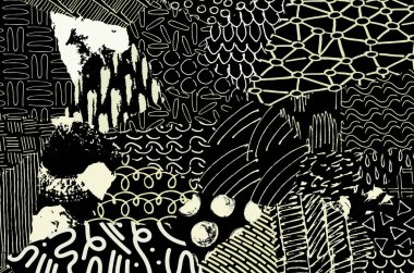 Soyut siyah konturlar, el vektör desen çizdi. Geometrik tarzı Retro soyut desen. Soyut çok renkli geometrik desen.