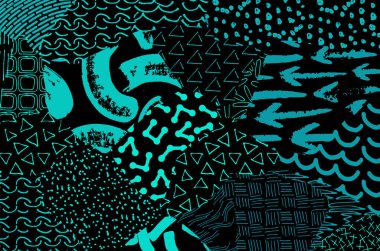 Soyut siyah konturlar, el vektör desen çizdi. Geometrik tarzı Retro soyut desen. Soyut çok renkli geometrik desen.