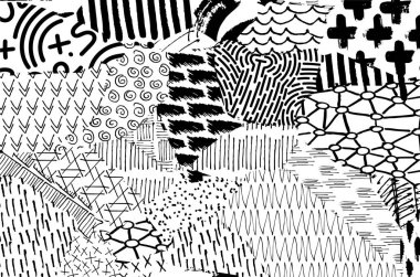 Soyut siyah konturlar, el vektör desen çizdi. Geometrik tarzı Retro soyut desen. Soyut çok renkli geometrik desen.