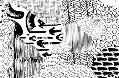 Soyut siyah konturlar, el vektör desen çizdi. Geometrik tarzı Retro soyut desen. Soyut çok renkli geometrik desen.