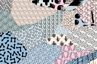 Soyut siyah konturlar, el vektör desen çizdi. Geometrik tarzı Retro soyut desen. Soyut çok renkli geometrik desen.