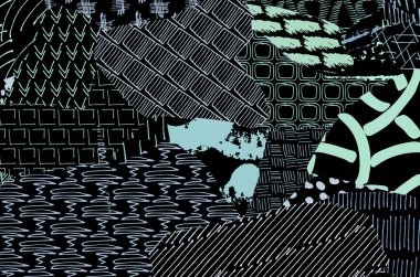 Soyut siyah konturlar, el vektör desen çizdi. Geometrik tarzı Retro soyut desen. Soyut çok renkli geometrik desen.