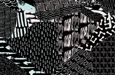 Soyut siyah konturlar, el vektör desen çizdi. Geometrik tarzı Retro soyut desen. Soyut çok renkli geometrik desen.