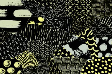 Soyut siyah konturlar, el vektör desen çizdi. Geometrik tarzı Retro soyut desen. Soyut çok renkli geometrik desen.