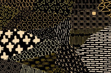 Soyut siyah konturlar, el vektör desen çizdi. Geometrik tarzı Retro soyut desen. Soyut çok renkli geometrik desen.