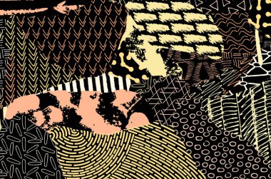 Soyut siyah konturlar, el vektör desen çizdi. Geometrik tarzı Retro soyut desen. Soyut çok renkli geometrik desen.