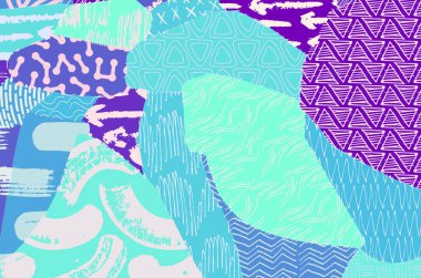 Soyut siyah konturlar, el vektör desen çizdi. Geometrik tarzı Retro soyut desen. Soyut çok renkli geometrik desen.