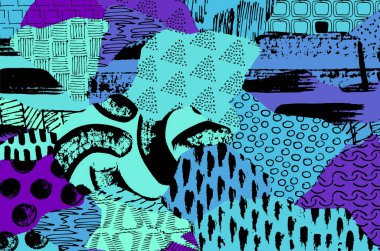 Soyut siyah konturlar, el vektör desen çizdi. Geometrik tarzı Retro soyut desen. Soyut çok renkli geometrik desen.