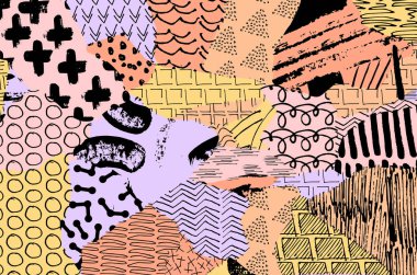 Soyut siyah konturlar, el vektör desen çizdi. Geometrik tarzı Retro soyut desen. Soyut çok renkli geometrik desen.