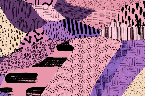 Soyut siyah konturlar, el vektör desen çizdi. Geometrik tarzı Retro soyut desen. Soyut çok renkli geometrik desen.