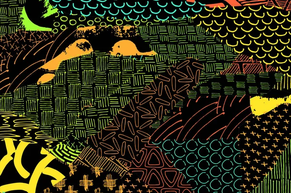 Soyut siyah konturlar, el vektör desen çizdi. Geometrik tarzı Retro soyut desen. Soyut çok renkli geometrik desen.