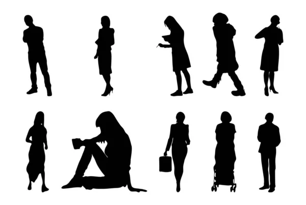 Silhouettes Vectorielles Silhouettes Esquissées Personnes Dessin Contour Silhouette Personnes Icône — Image vectorielle