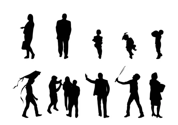 Vector Silhouetten Overzicht Silhouetten Van Mensen Contourtekening Personensilhouet Icoon Set — Stockvector