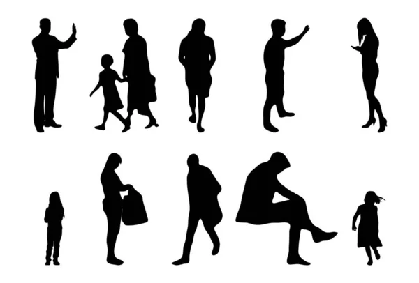 Vektor Silhouetten Umrisse Von Menschen Konturzeichnung Menschen Silhouette Icon Set — Stockvektor