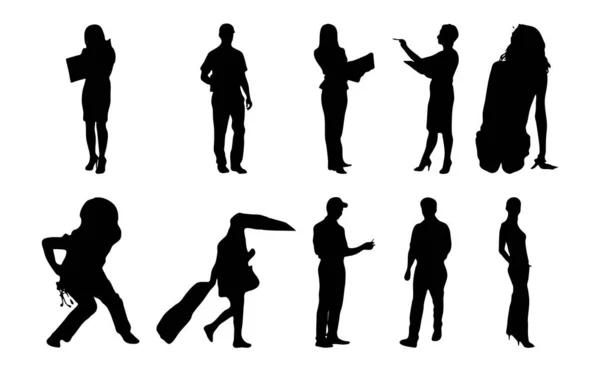 Vektor Silhouetten Umrisse Von Menschen Konturzeichnung Menschen Silhouette Icon Set — Stockvektor