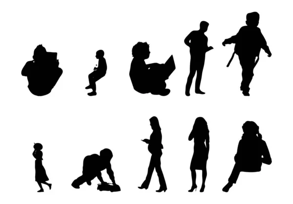 Vektor Silhouetten Umrisse Von Menschen Konturzeichnung Menschen Silhouette Icon Set — Stockvektor