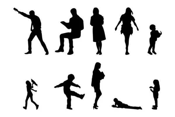 Silhouettes Vectorielles Silhouettes Esquissées Personnes Dessin Contour Silhouette Personnes Icône — Image vectorielle