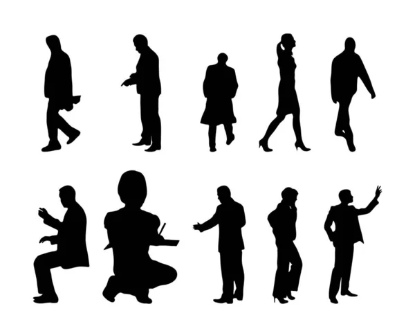 Vektor Silhouetten Umrisse Von Menschen Konturzeichnung Menschen Silhouette Icon Set — Stockvektor