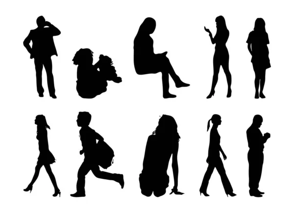 Silhouettes Vectorielles Silhouettes Esquissées Personnes Dessin Contour Silhouette Personnes Icône — Image vectorielle