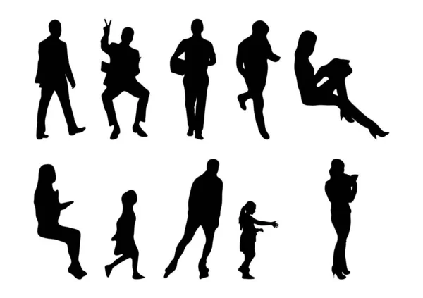 Vektor Silhouetten Umrisse Von Menschen Konturzeichnung Menschen Silhouette Icon Set — Stockvektor