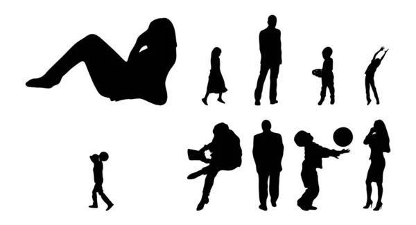 Vector Silhouetten Overzicht Silhouetten Van Mensen Contourtekening Personensilhouet Icoon Set — Stockvector