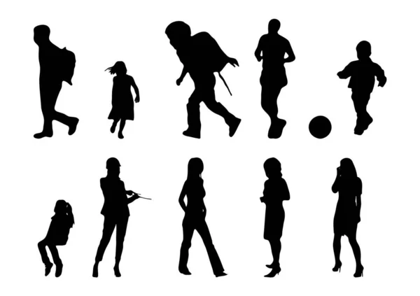 Silhouettes Vectorielles Silhouettes Esquissées Personnes Dessin Contour Silhouette Personnes Icône — Image vectorielle