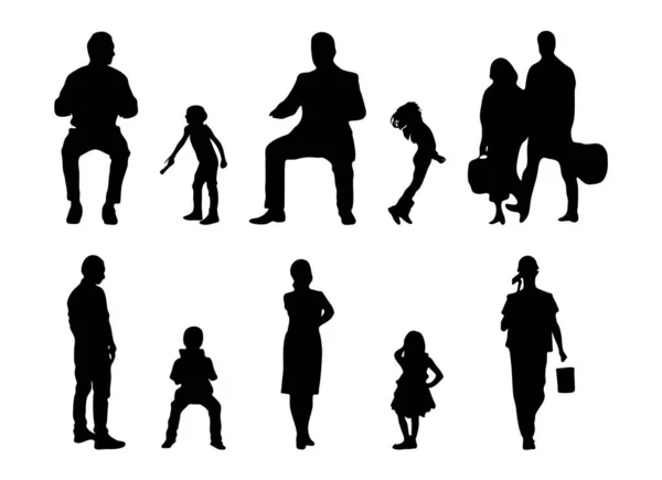 Vektor Silhouetten Umrisse Von Menschen Konturzeichnung Menschen Silhouette Icon Set — Stockvektor