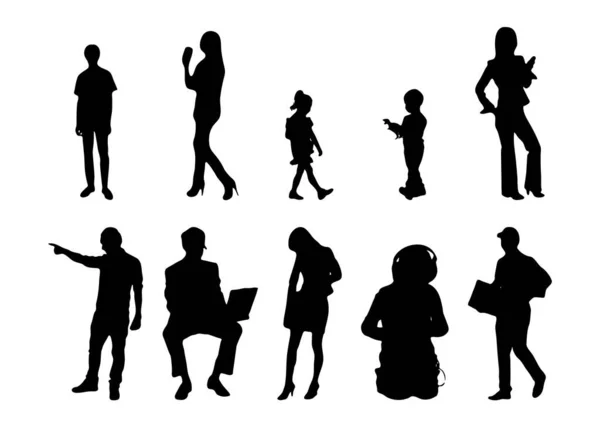 Vektor Silhouetten Umrisse Von Menschen Konturzeichnung Menschen Silhouette Icon Set — Stockvektor