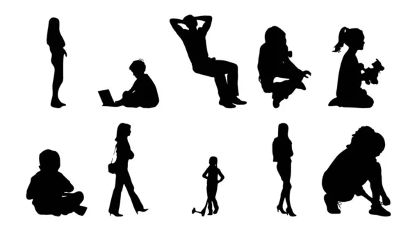 Vector Silhouettes Outline Silhouettes People Contour Drawing People Silhouette Icon — Stock Vector