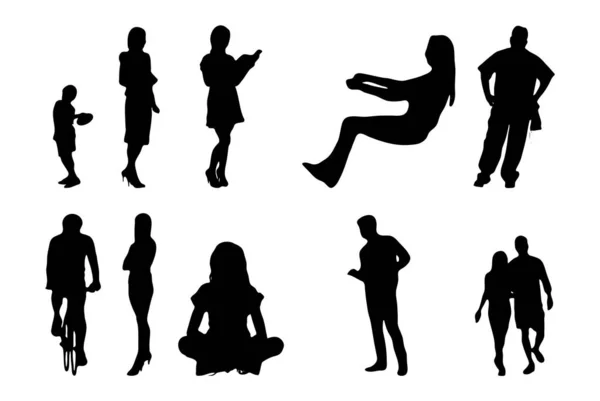 Vektor Silhouetten Umrisse Von Menschen Konturzeichnung Menschen Silhouette Icon Set — Stockvektor