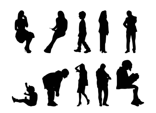 Silhouettes Vectorielles Silhouettes Esquissées Personnes Dessin Contour Silhouette Personnes Icône — Image vectorielle